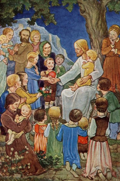 Jesus der göttliche Kinderfreund aus der katholischen Schulbibel für Bayerns Schulen 1939