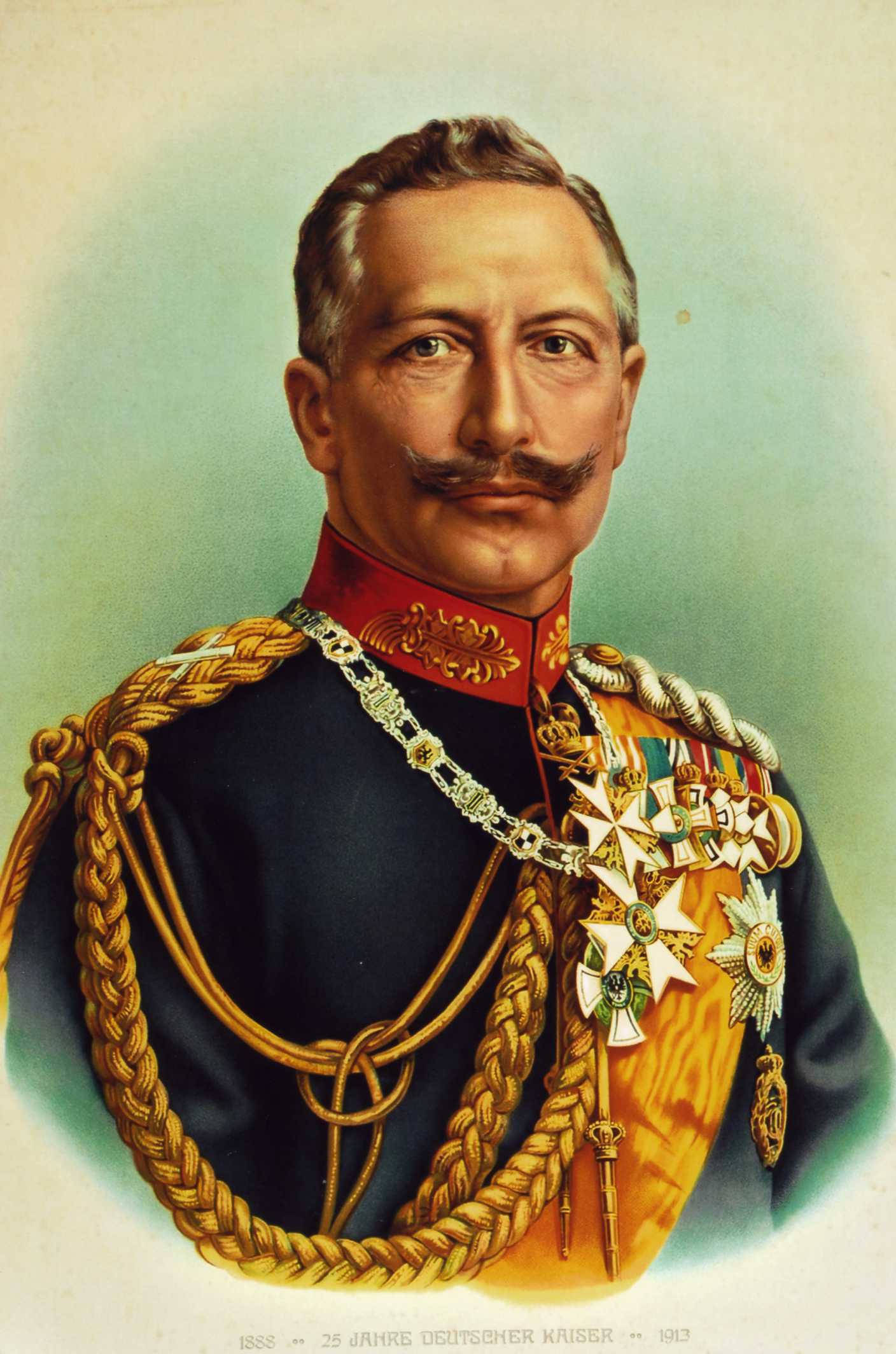 Kaiser Wilhelm II.; offizielle Lithografie 1913: „1888 – 25 JAHRE DEUTSCHER KAISER – 1913“